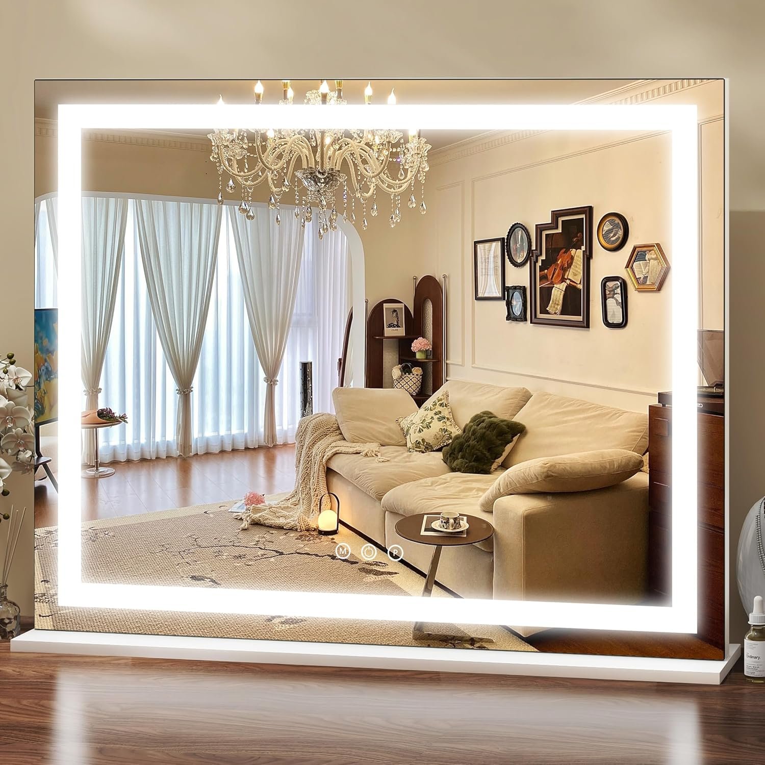 ROLOVE 23×18 Inch Lighted Vanity Mirror, 3-Color Dimmable LED & Touch Control – Large Makeup Mirror for Dressing Room (Wall/Tabletop Mount)