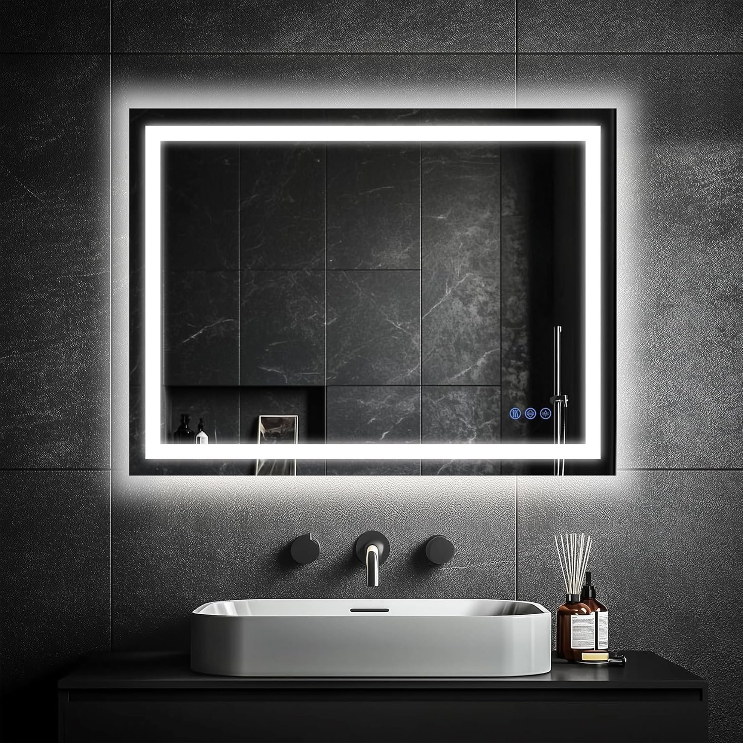 Antok 24″x 36″ LED Bathroom Mirror with Lights, Anti-Fog, Dimmable, Lighted Vanity Mirror with Tempered Glass, Memory Function, 3 Light Modes, Safe Use, Horizontal, Vertical, Wall Mount