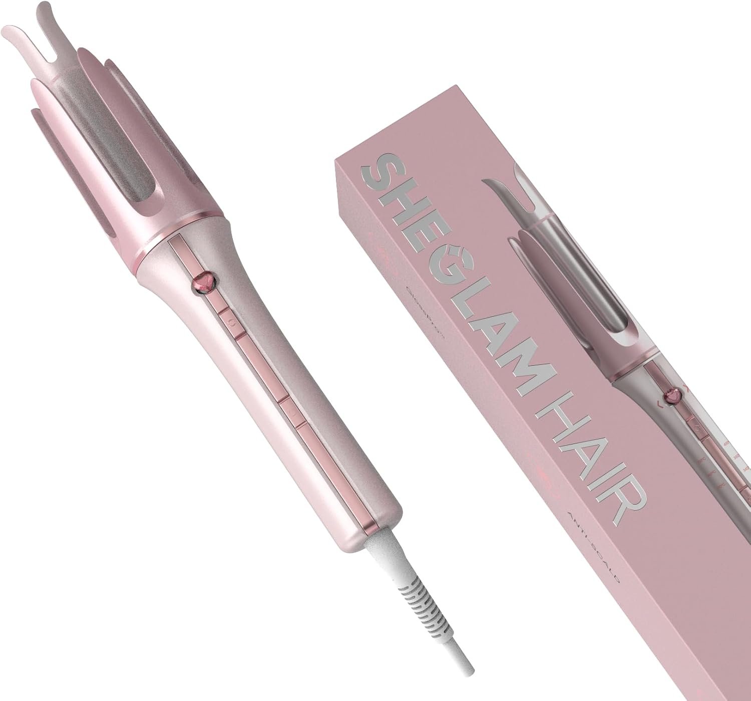 SHEGLAM Pink Curling Iron Automatic Gift for Woman (Pink, 0.75 inch) Cupid’s Charm One-Touch Instant Curler