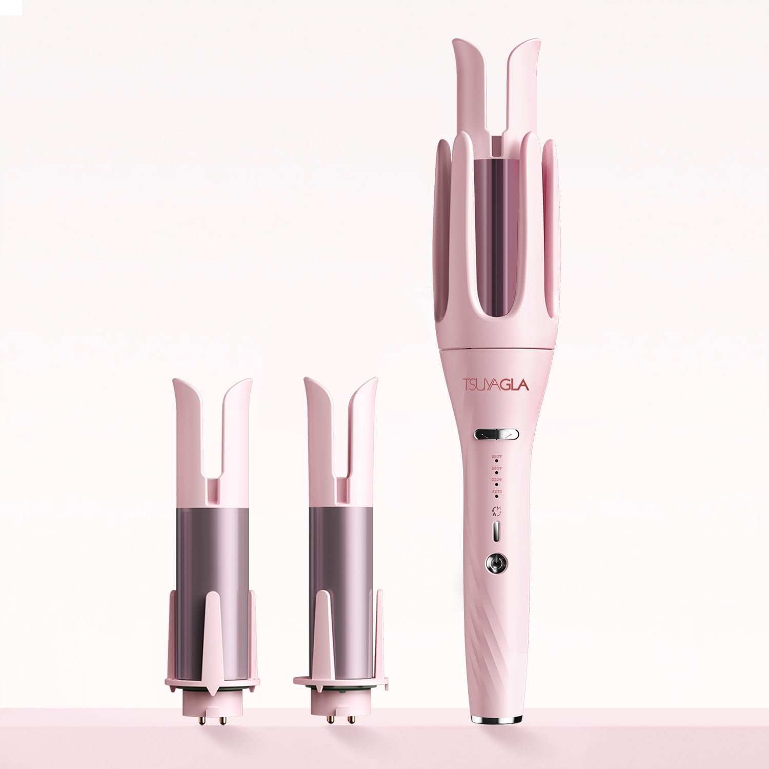 3 in 1 Automatic Curling Iron, Hair Curlers with 3 Curling Barrels (1″ – 1.25″ – 1.5″), Rotating Curling Iron with 3 Temp, 2-Way Rotation, 10S Fast Heating, Anti-Scald, Dual Voltage, Pink