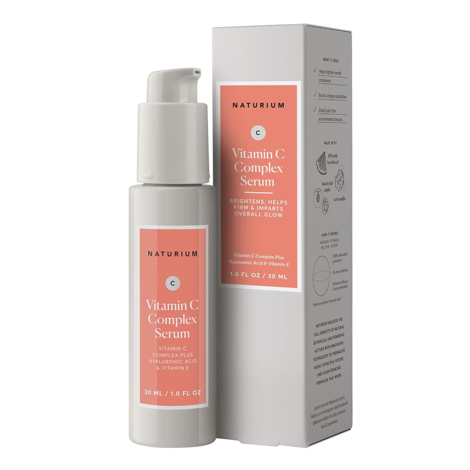 Naturium Vitamin C Complex Face Serum, Plus Hyaluronic Acid & Vitamin E, Anti Aging Skin Care Treatment, 1 oz