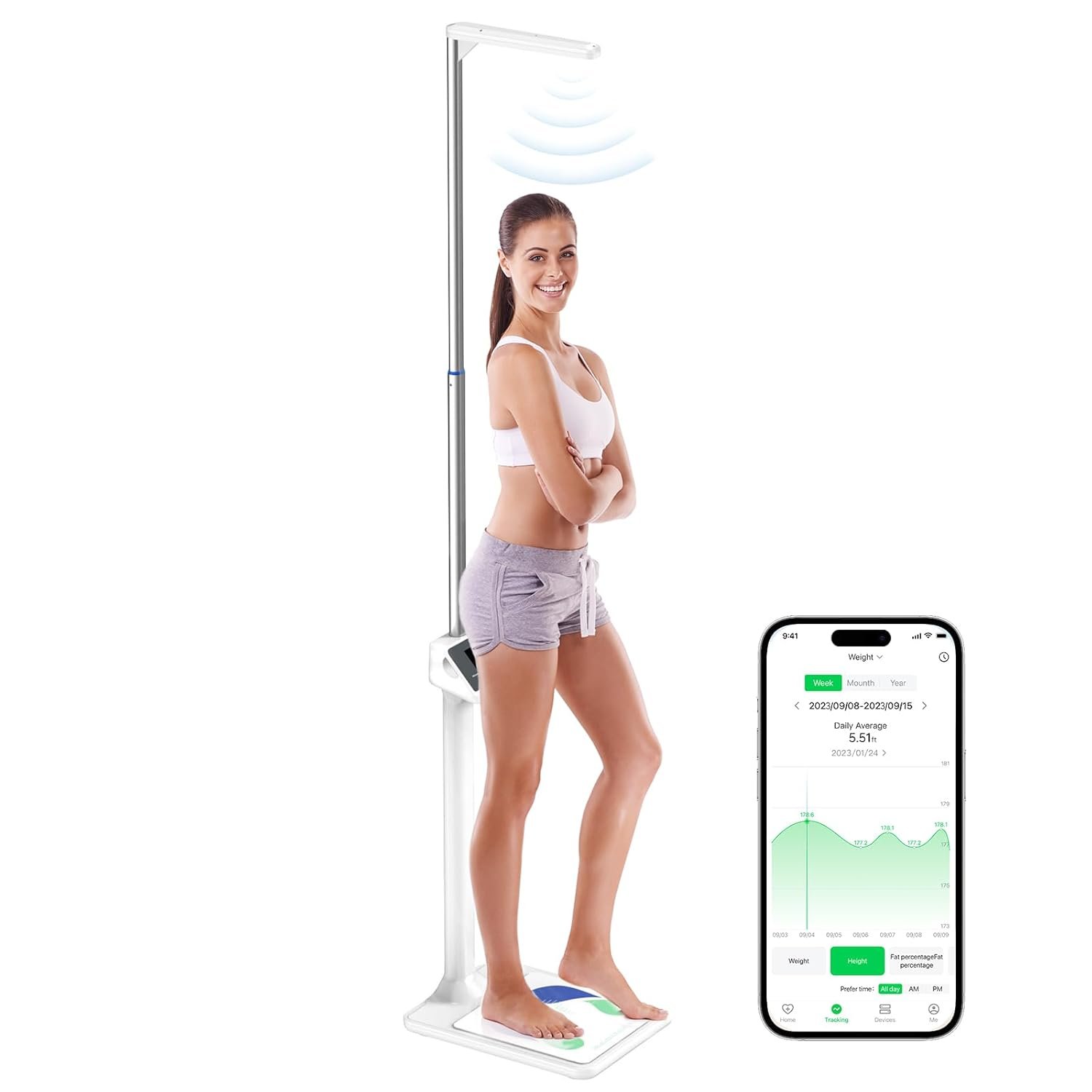 arboleaf Digital Physician Scale, Ultrasonic Height and Weight Scale, Smart Body Composition Analyzer for Gym and Home, 11-485lb, 6ft.4.8in, Body Fat Measurement, Weight, Height, BMI
