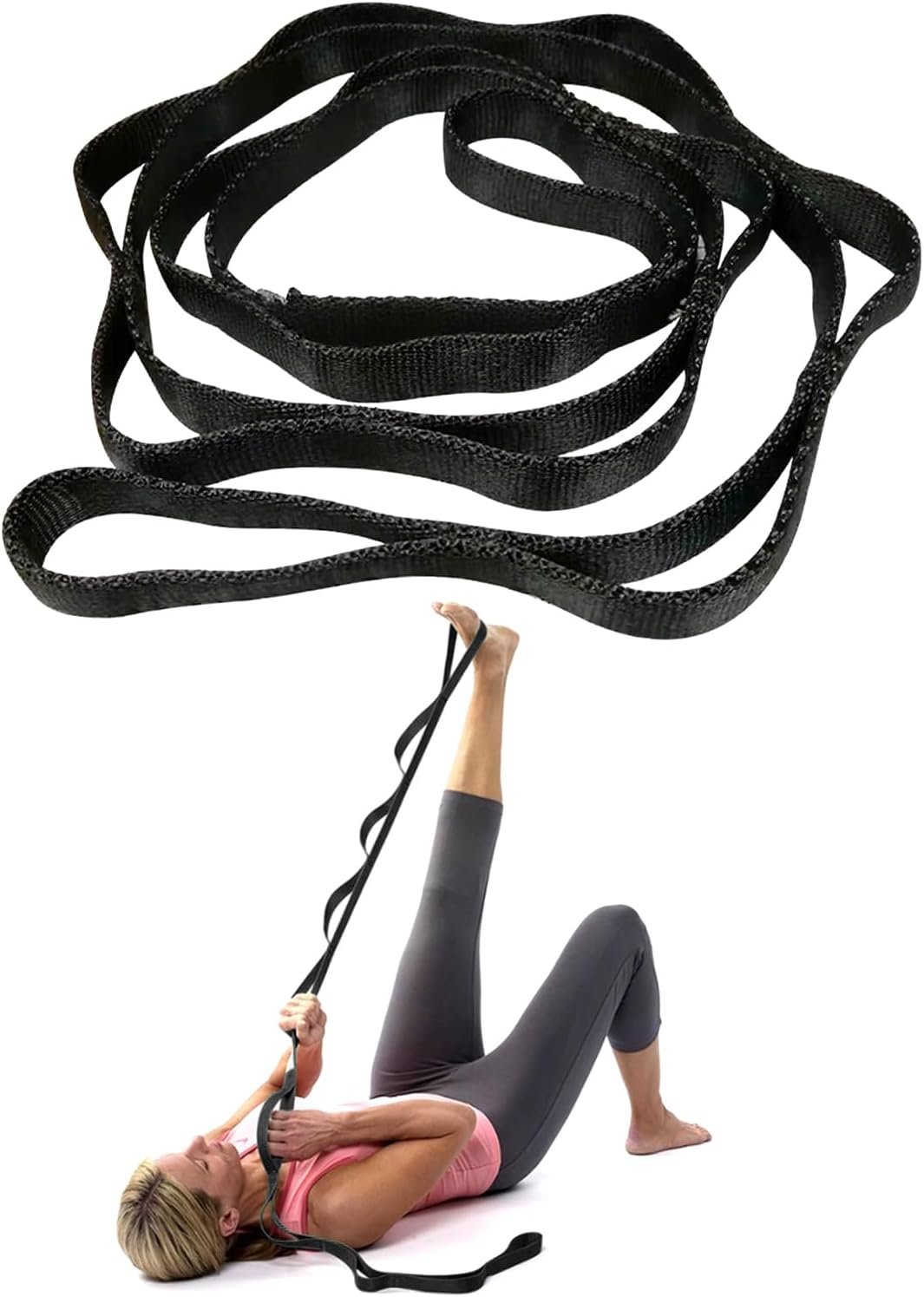 Stretching Strap, 10 Loops Yoga Strap for Physical Therapy, Nylon Stretch Straps for Pilates, Exercise, Stretch Band for Women and Men