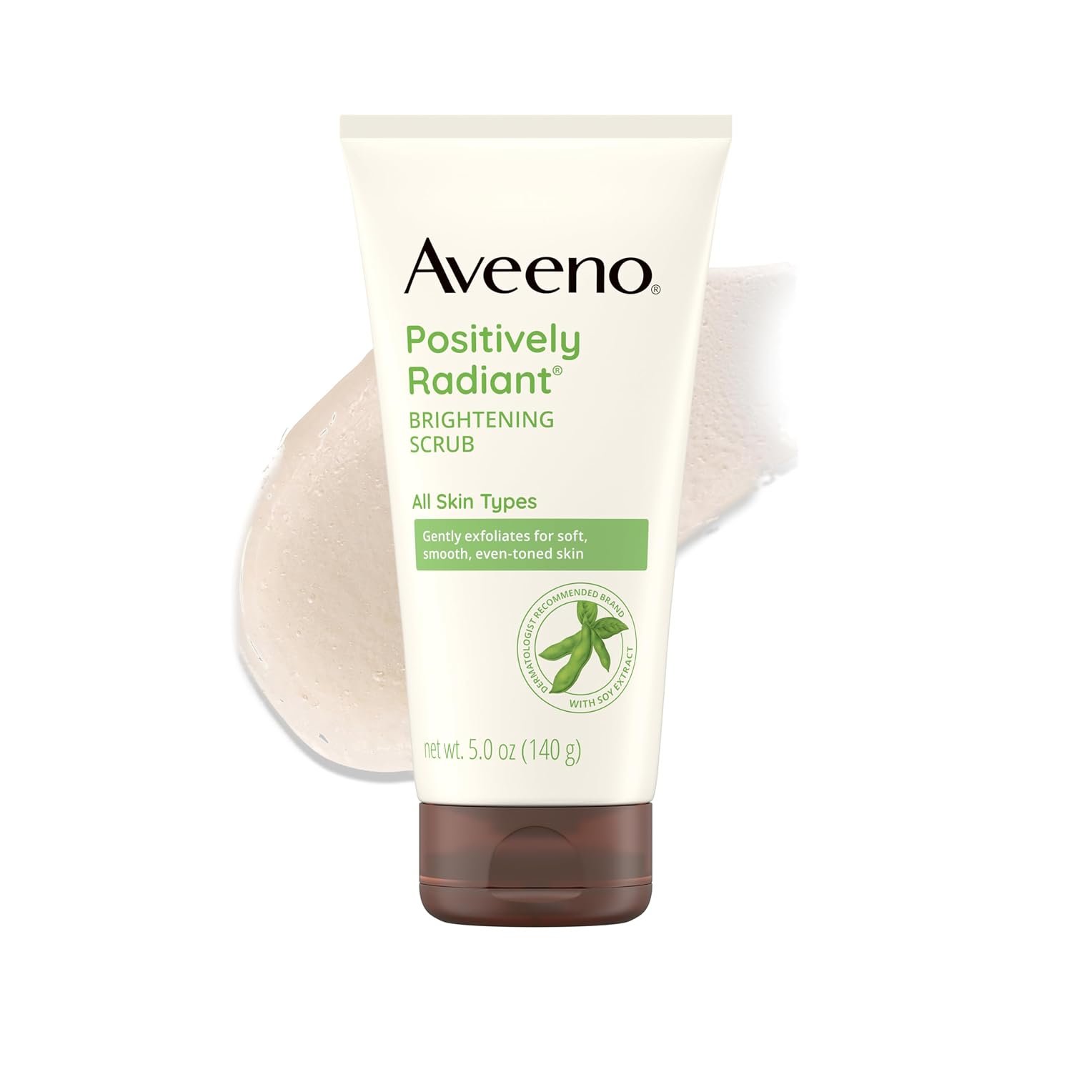 Aveeno Positively Radiant Skin Brightening Exfoliating Daily Face Wash Scrub, Gentle with Moisture-Rich Soy Extract, Helps Improve Skin Tone & Texture, Oil- & Soap-Free, Hypoallergenic, 5 Oz​