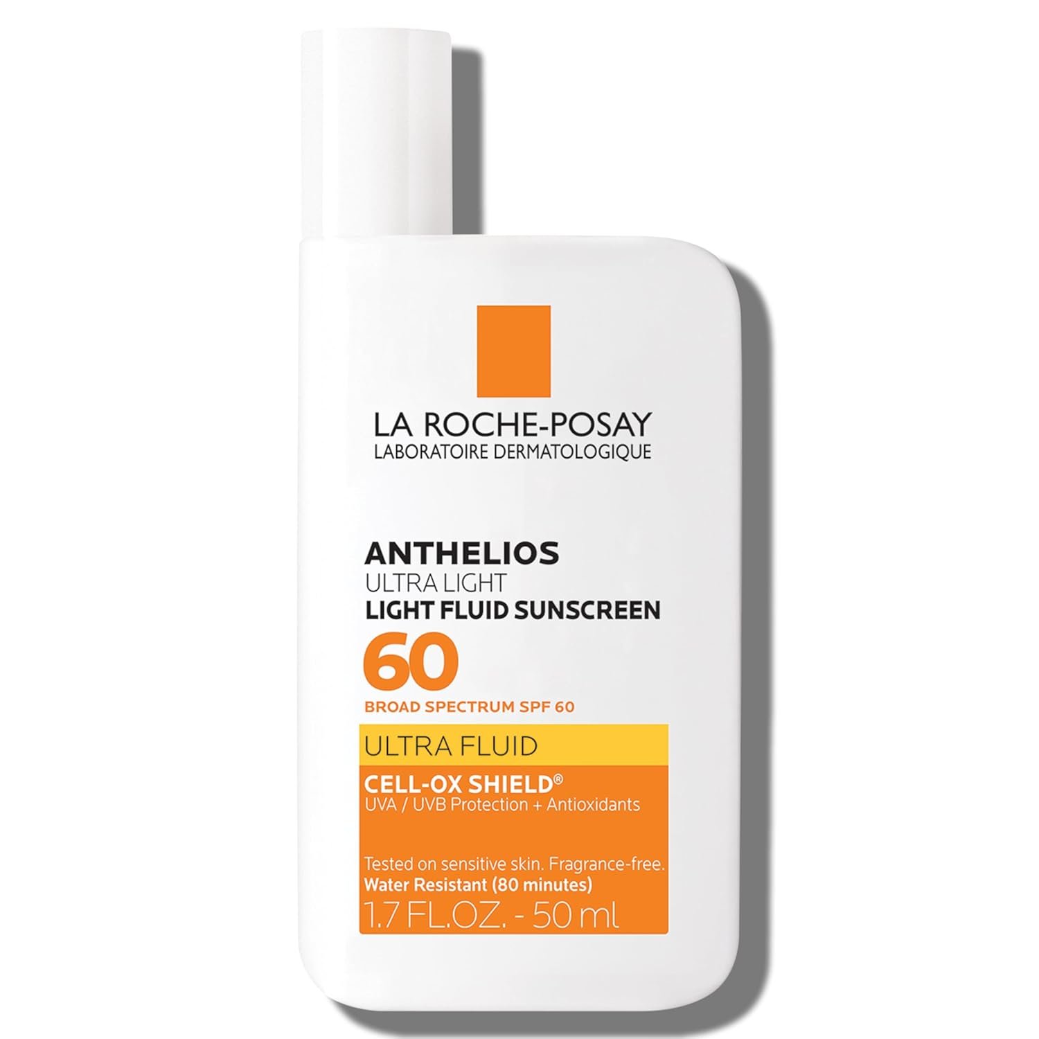 La Roche-Posay Anthelios Light Fluid Facial Sunscreen SPF 60, Lightweight Sunscreen For Face, Fluid Texture, Broad Spectrum SPF + Antioxidants, Oil Free & Oxybenzone Free, Travel Size 1.7 Fl. Oz.