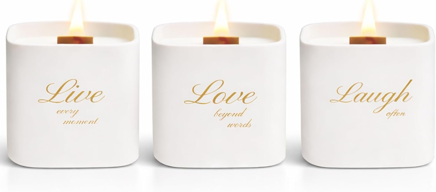 Set of 3 Premium Scented Soy Candles Gift Set | One Life Collection – Orange Blossom, White Tea & White Bloom | Crackling Wood Wick | Luxury Candle Set for Relaxation, Home Décor & Gifts | 9.8oz Each