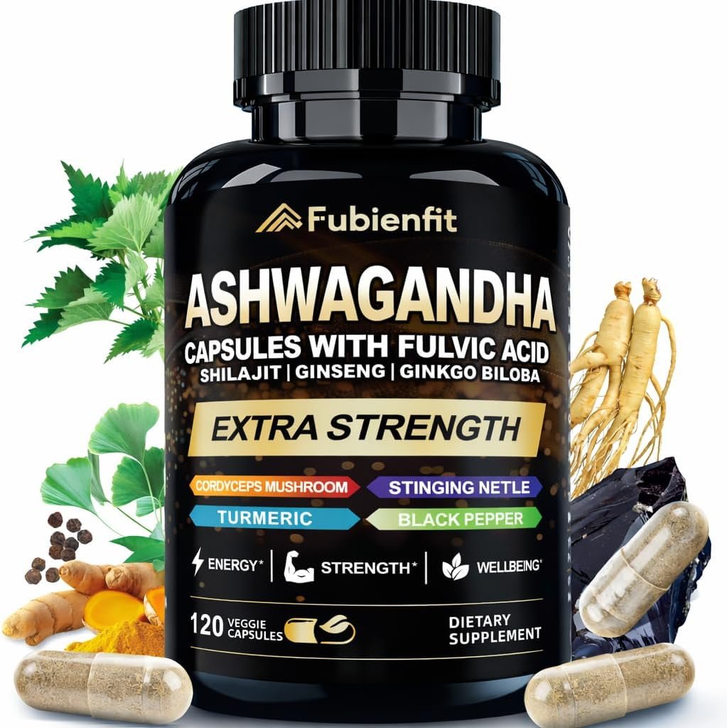 Ashwagandha Supplements – Premium Himalayan Shilajit Capsules for Men – with Ginseng & Fulvic Acid for Men & Women – 120 Count