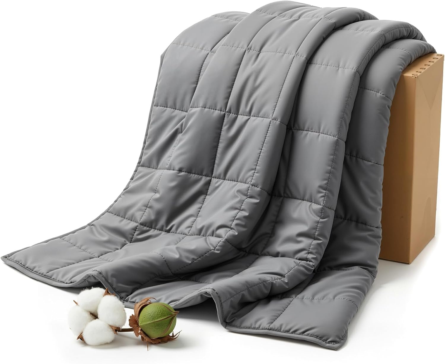 Smart Queen Weighted Blanket for Adults(48″x72″,15lbs, Grey) Twin Size Soft Cooling Heavy Blanket for Sleeping, Breathable Blanket with Glass Beads Perfect for 120-160 lbs,All Season,Machine Washable