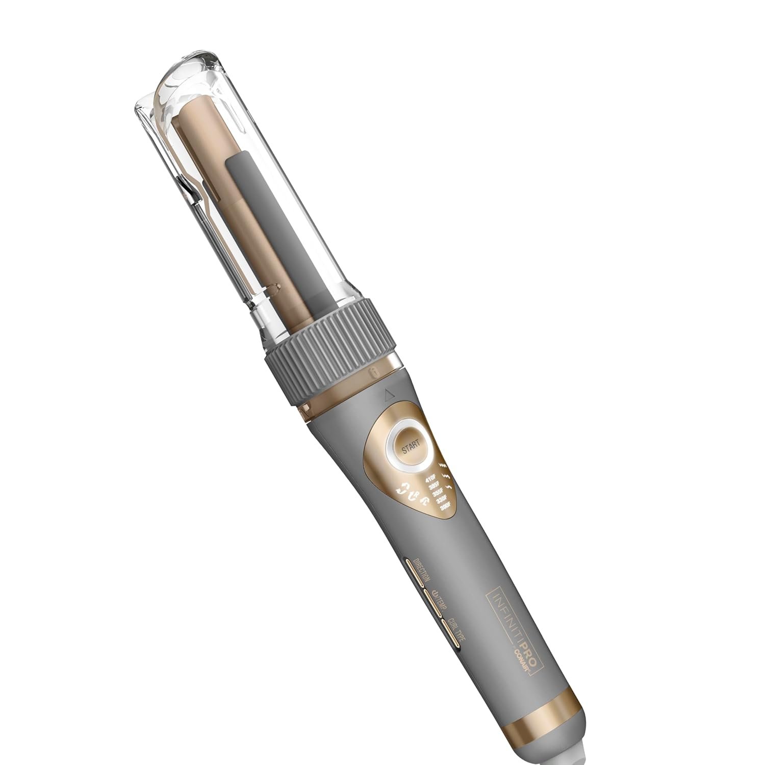 INFINITI PRO CONAIR Curl Secret Automatic Curling Iron, ¾-inch Curling Iron Barrel, Automatic Hair Curler for All Hair Types and Lengths, Dual Voltage for Worldwide Travel, Gray/Gold