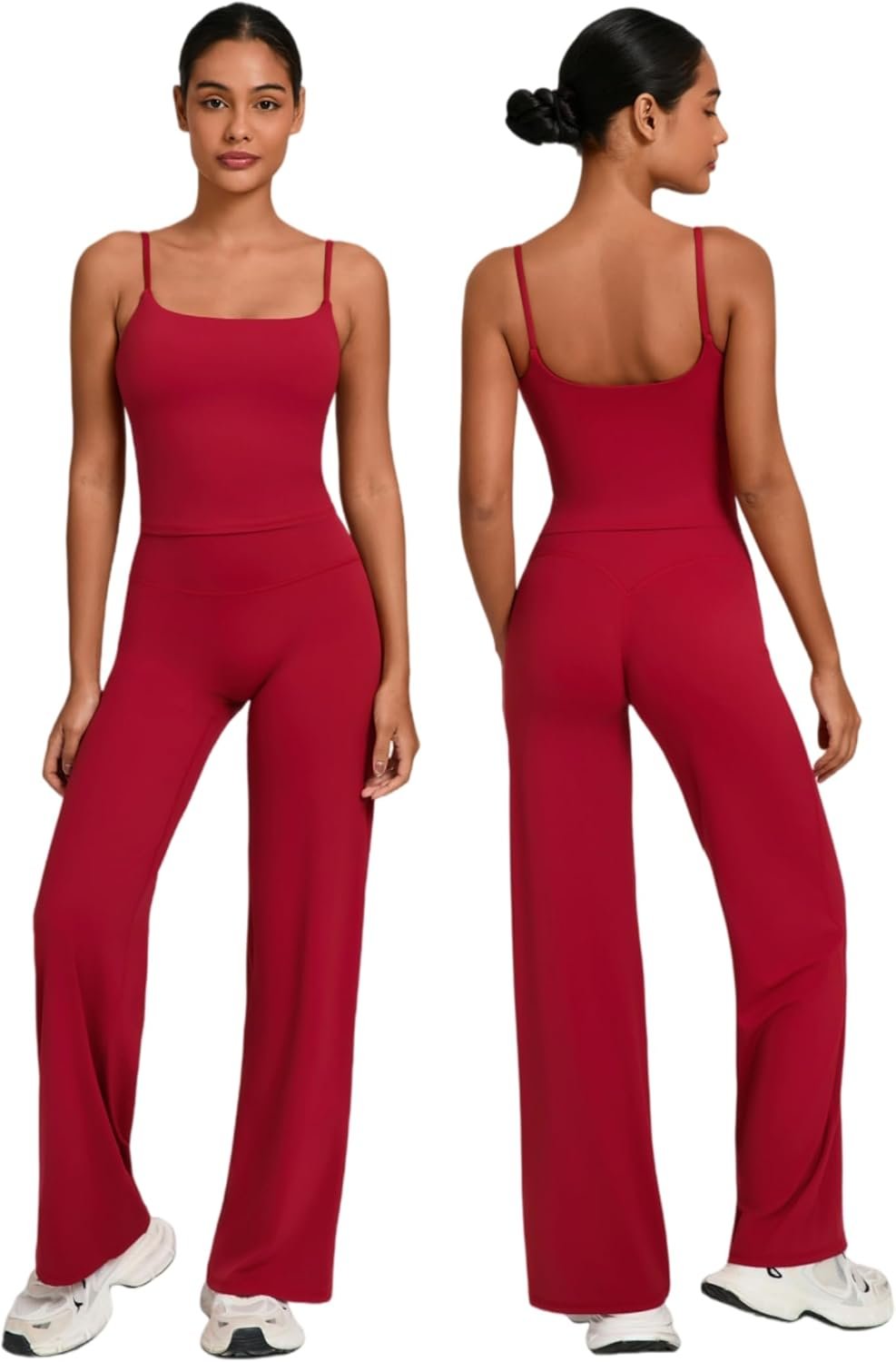 Womens Two Piece Workout Sets Spaghetti Straps Crop Top Matching Straight Leg Pants Gym Yoga Pilates Outfits