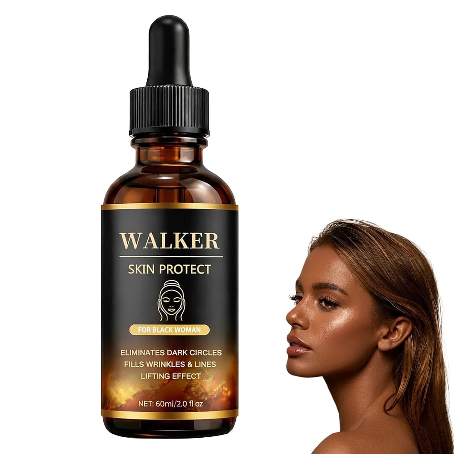 Walker Skin Protect Serum for Black Women, Advanced Firming Face Serum To Reduce Wrinkles, With Black Castor Oil, Anti-Aging, Hydrating, Natural Ingredients (1 Bottle)