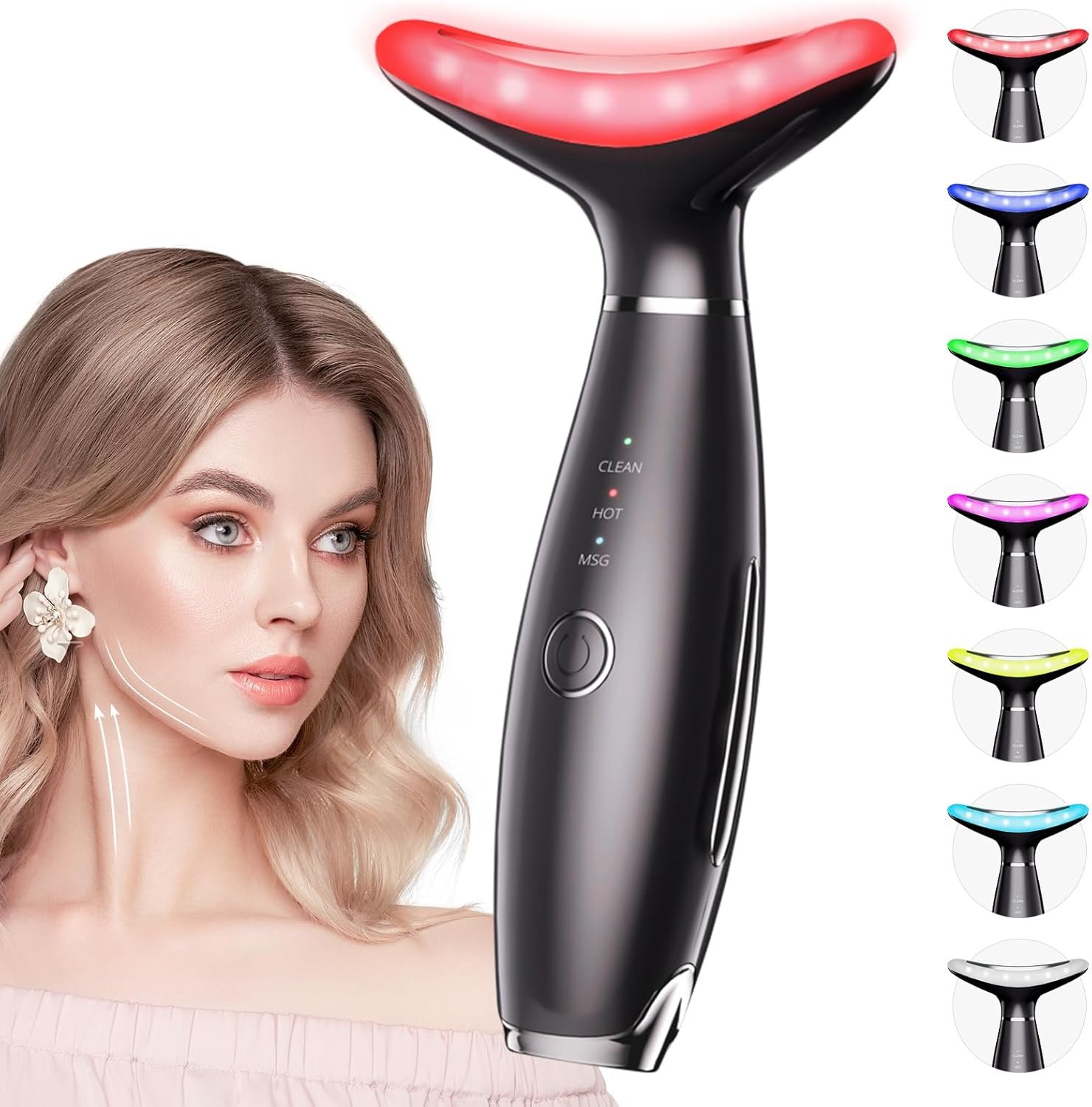 Dopsikn 7 Color Galvanic Machines – Red Light Therapy for Face and Neck, Face Massager Tool for Wrinkles, Double Chin, Vibrating Facial Massager with Thermals, Black