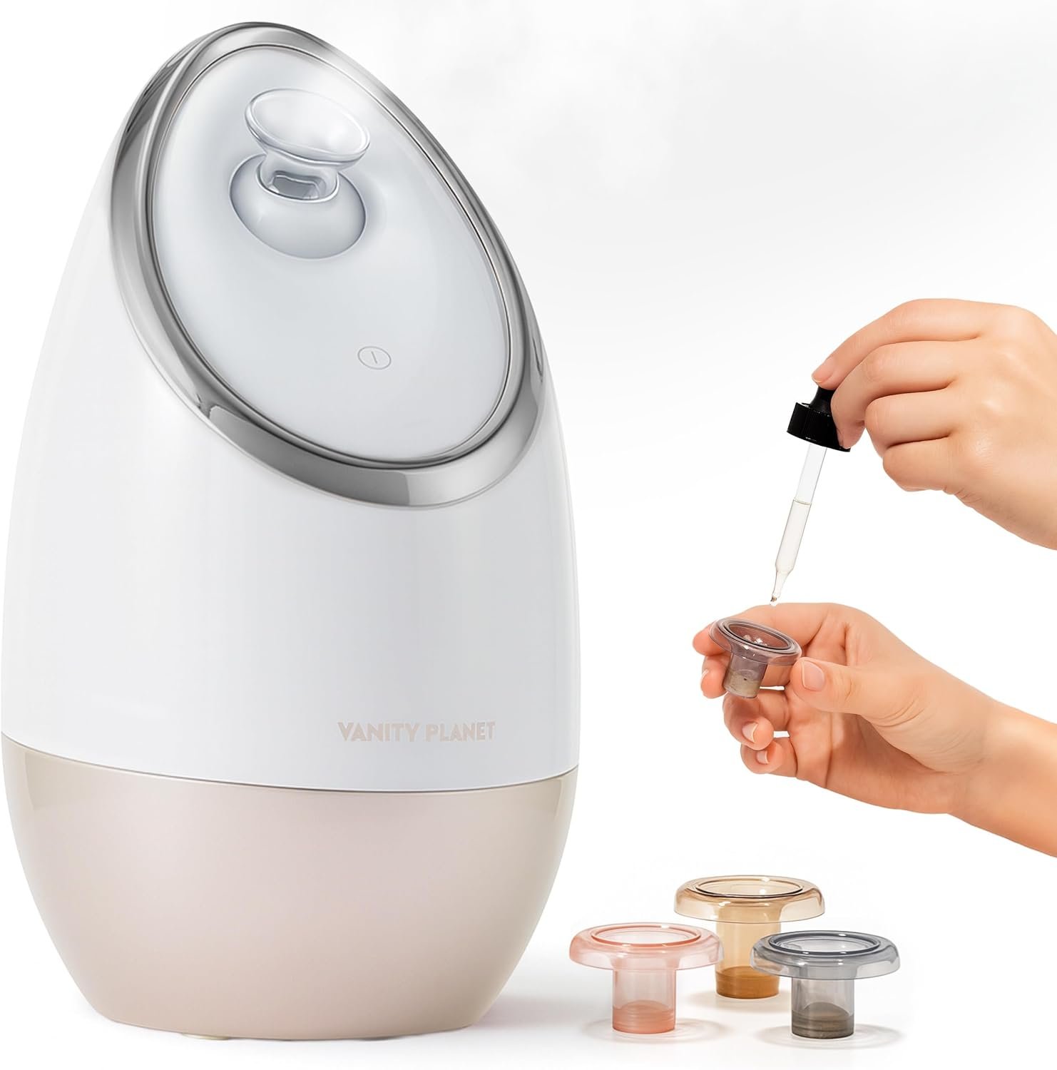 Vanity Planet Aira Ionic Facial Steamer – Face Steamer for Facial Deep Cleaning, Moisturizing – Steamer for Face with Adjustable Nozzle, Water Tank and 3 Essential Oil Baskets (Beige)