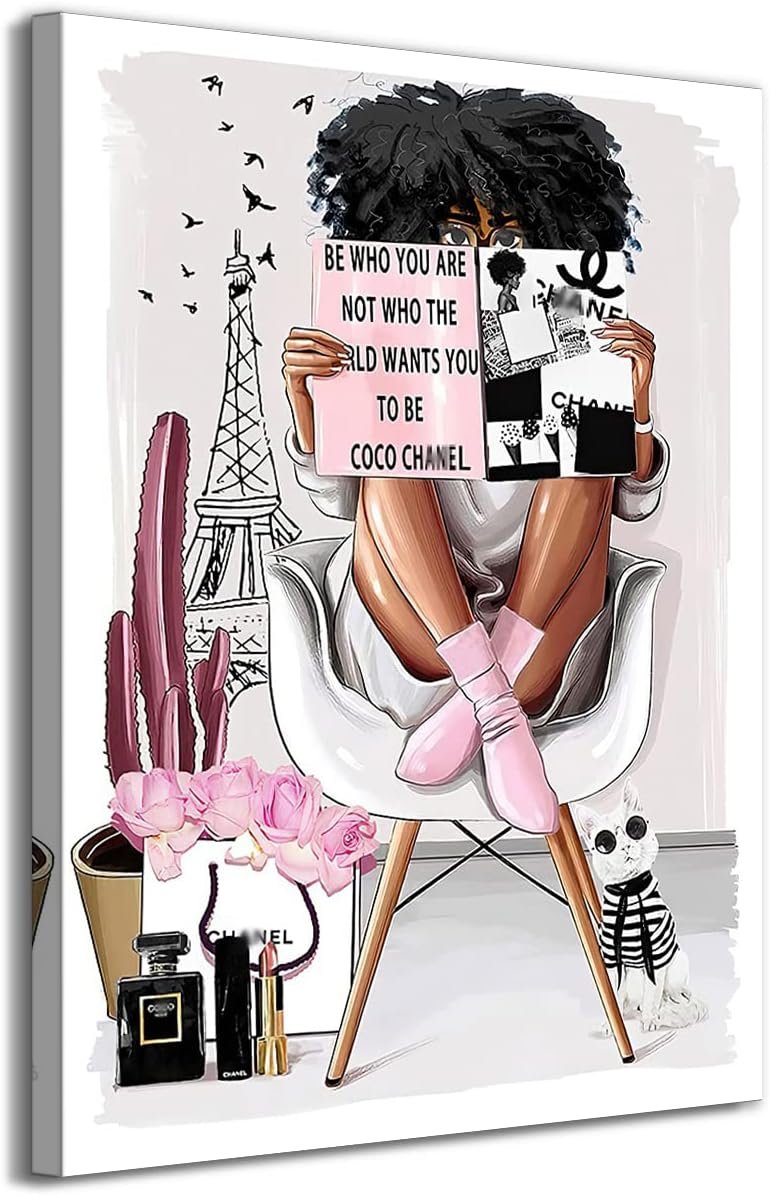 YANMO Girls Room Wall Art Girl Reading Fashion Picture Print on Canvas Bathroom Wall Decor Modern Female Room Artwork Wall Decorations for Teen Girls Woman Bedroom Ready to Hang(BE WHO YOU ARE)