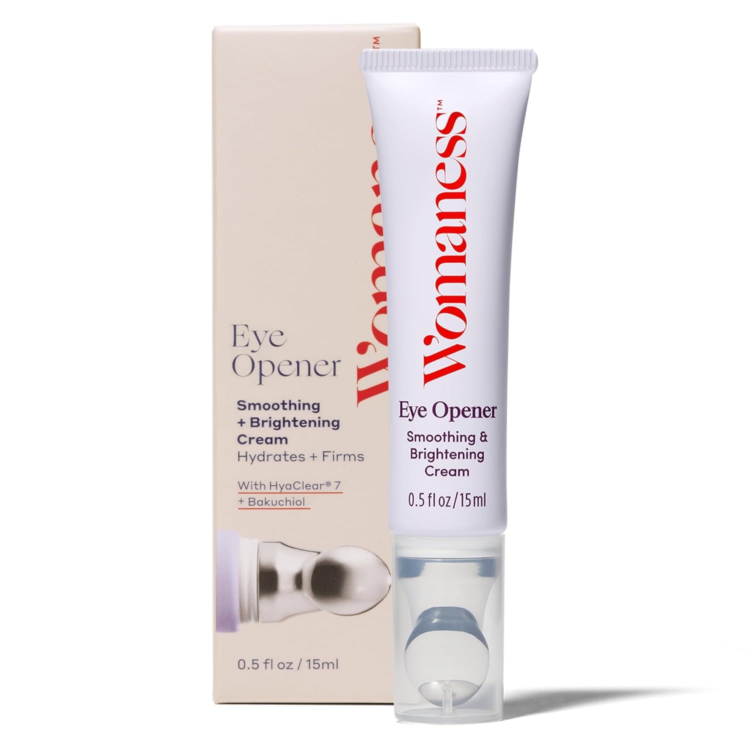 Womaness Eye Opener Under Eye Cream for Puffiness – Fine Lines and Dark Circles – Anti-Aging Treatment with Hyaluronic Acid, Bakuchiol Retinol Alternative and Cooling Applicator – 15ml