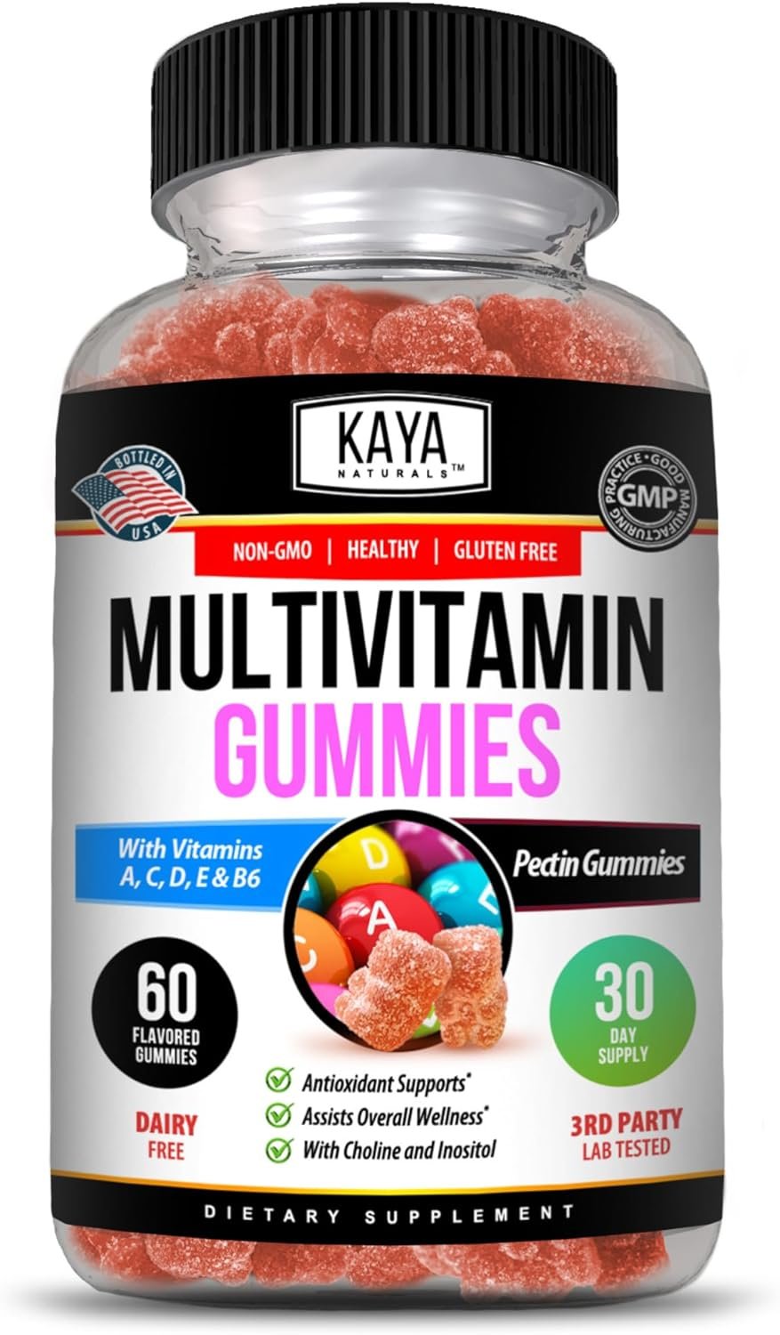 Kaya Naturals Adult Multi Vitamin Gummy, Biotin, Vitamin A, C & E, Including Zinc &Vitamin B-12, Folic Acid, Strawberry Flavor | Gluten-Free multivitamins Sweet Adult Gummies – 60 Gummies