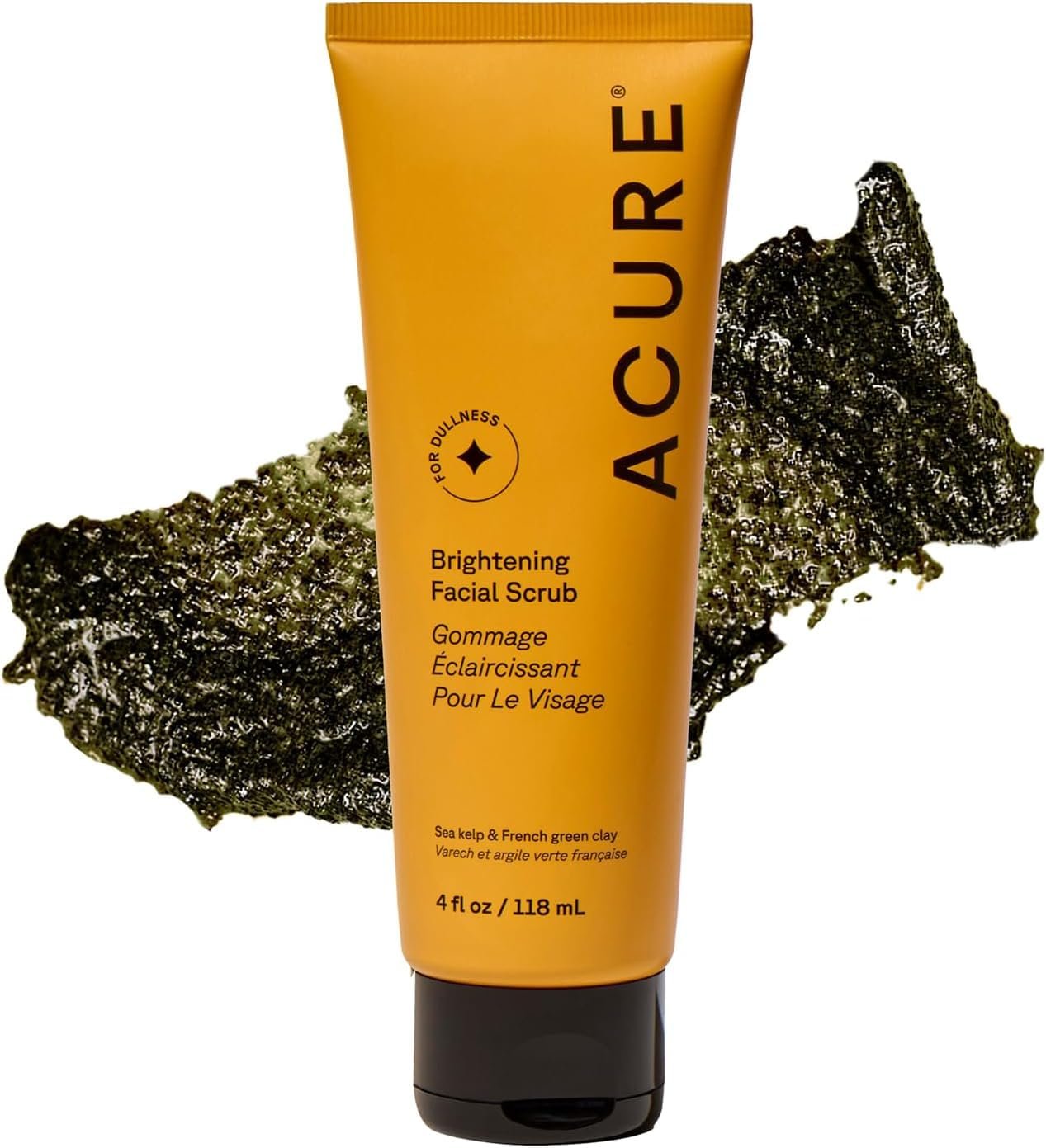 Acure Brightening Facial Scrub – Exfoliating Face Wash, Gentle Daily Scrubber & Exfoliator for Women & Men for Radiant Skin, Cleansing Wash with Sea Kelp & French Green Clay – 4 fl oz
