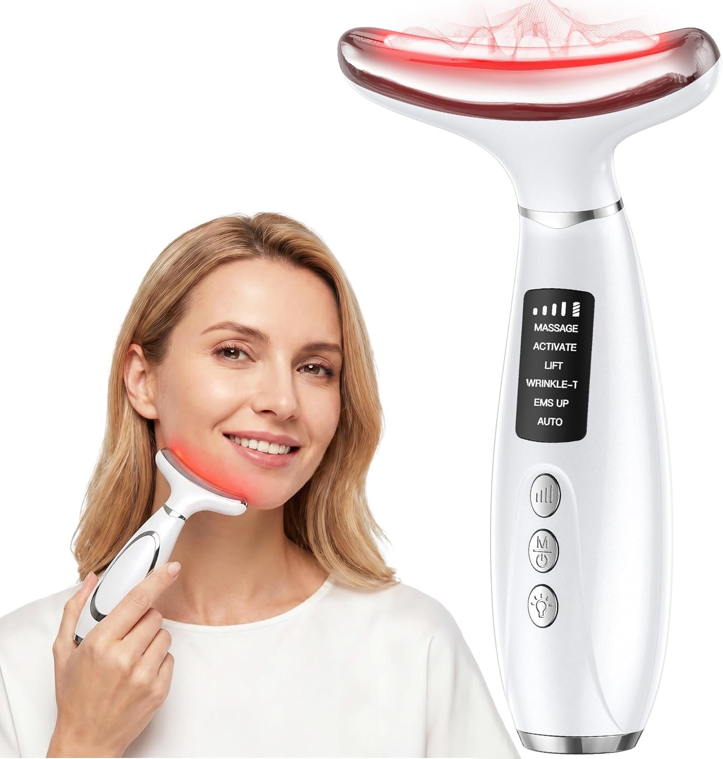 Red Light Therapy for Face and Neck, 7-Color Face Massager Tool for Anti-Aging & Wrinkle Reduction, Rechargeable LED Phototherapy Device with Heat & Vibration, At-Home Skincare Gift for Women