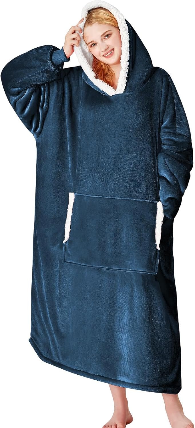 yescool Wearable Blanket Hoodie, Flannel Sherpa Fleece Blanket Sweatshirt for Adults Women Men,One Size Fits All