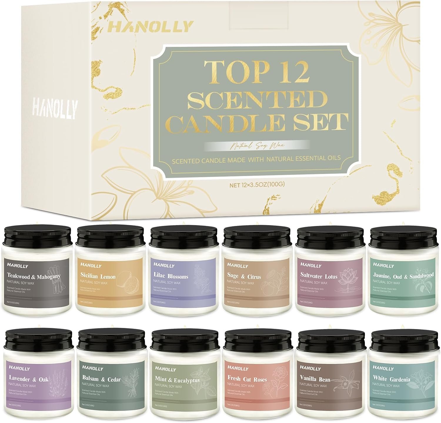12 Pack Candles for Home Scented, Aromatherapy Candles Gifts Set for Women, Lavender, Vanilla, Rose Candle, 42OZ Natural Soy Wax Long Lasting Jar Candle, Birthday Mothers Day Present