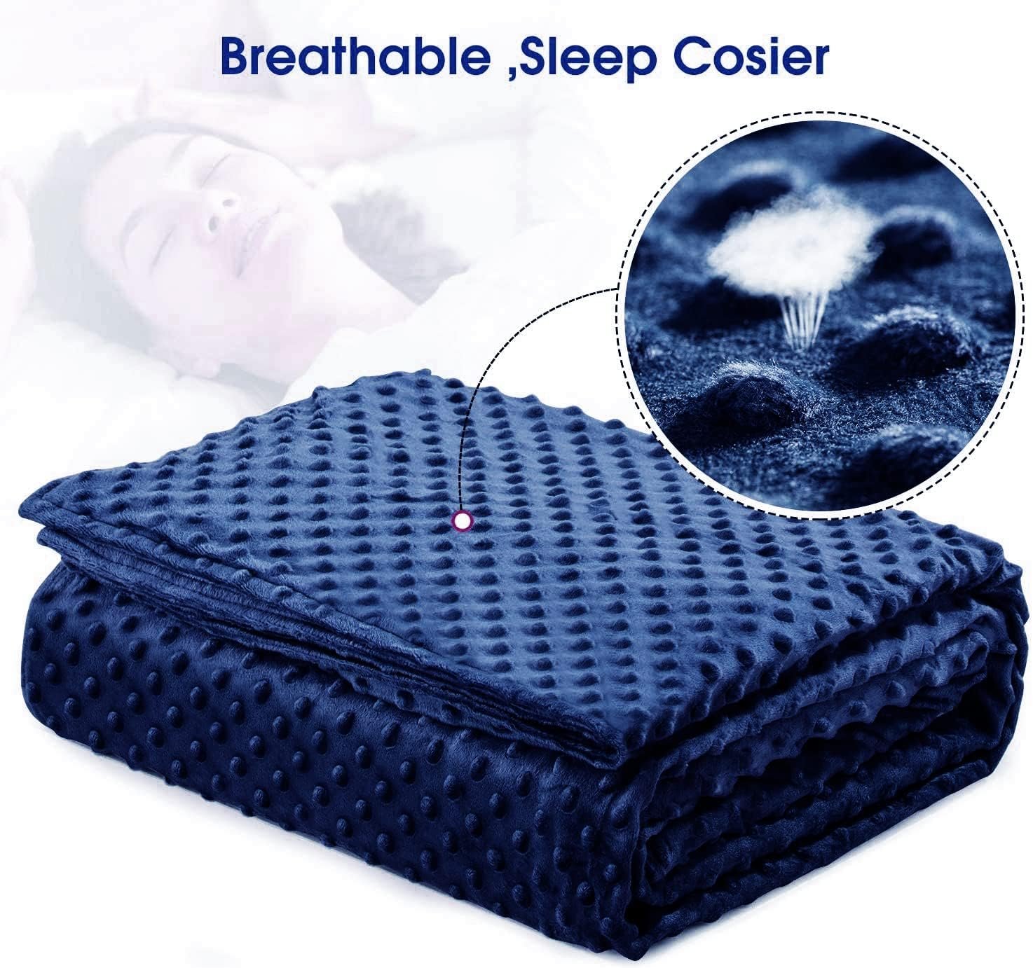 Acdyion Weighted Blanket Cover Queen 60″x80″, Cooling & Soft Minky Reversible Duvet, 12 Ties, Machine Washable, Navy