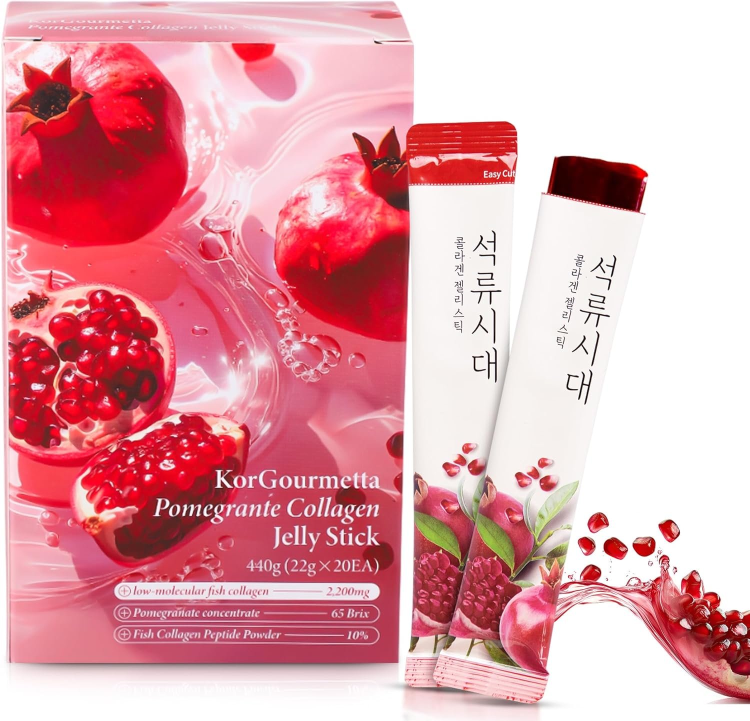 | Pomegranate Collagen Stick – 20 Sticks, 0.77oz(22g) | Korean Fruit Extract, Daily Beauty, No Sugar Added, Portable On-the-Go Sticks | 석류 콜라겐 스틱