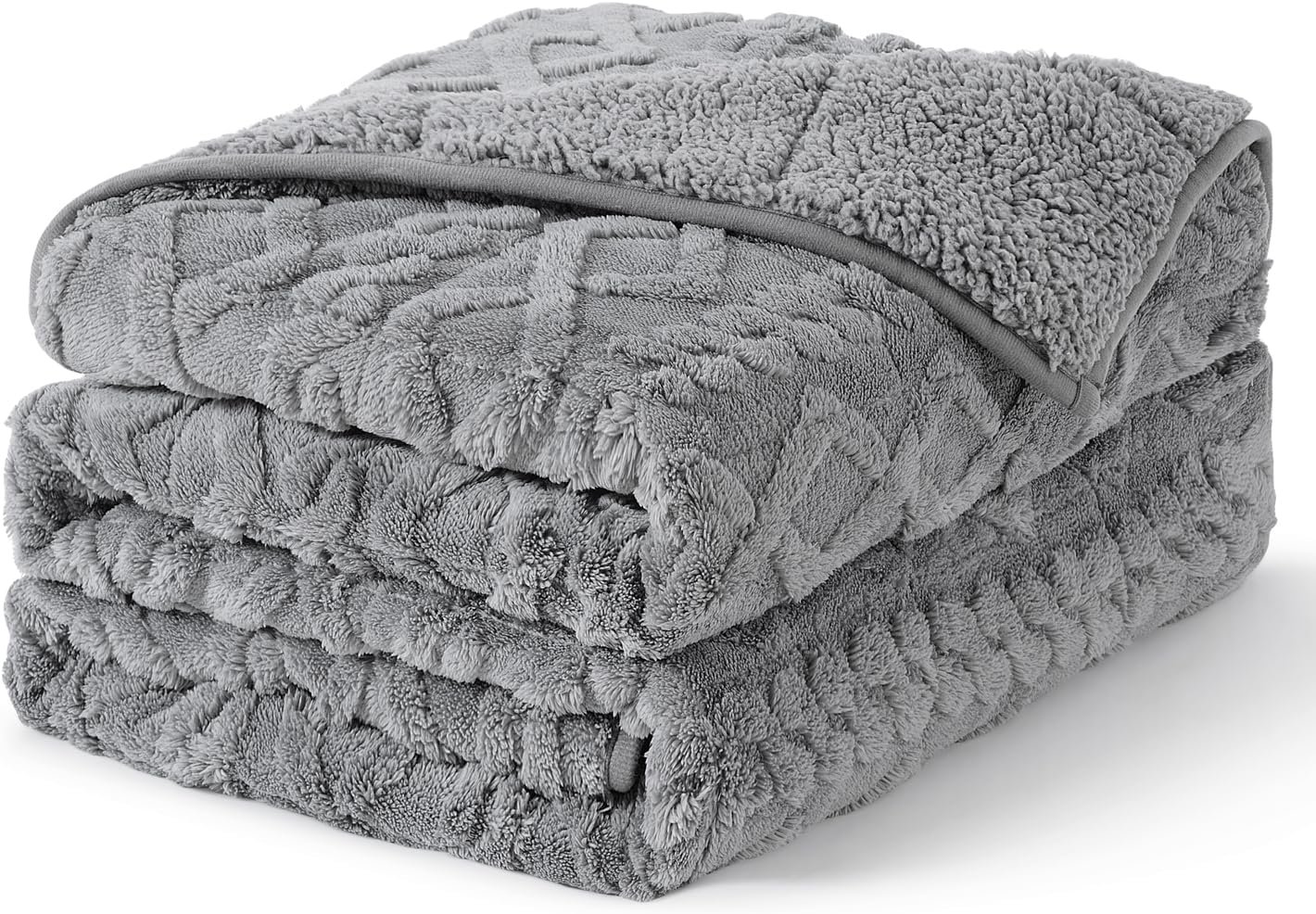 Topblan Weighted Blanket for Adults, 60″ x 80″ 15lbs, Soft Sherpa Queen Size Heavy Blanket with 3D Jacquard Flannel Fleece Weighted Blankets for Couch and Bed