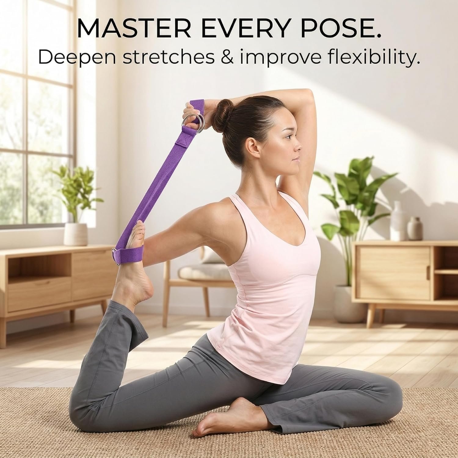 Stretching Strap Yoga Strap Physical Therapy for Home Workout, Exercise, Pilates and Gymnastics, 72 inches，Non-Elastic Stretch Bands for Women & Men