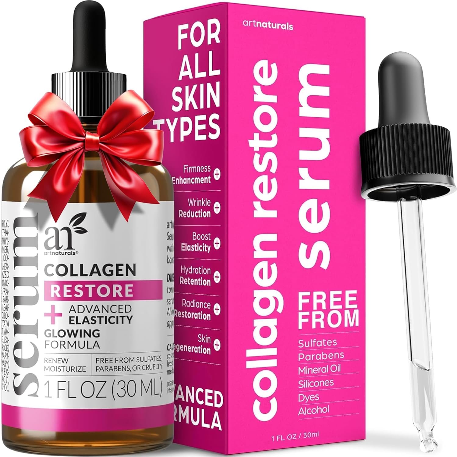 artnaturals Collagen Booster Serum for Face – Anti-Aging Reduces Wrinkles and Boosts Collagen – Heals and Repairs Skin – Improves Tone and Texture – Hyaluronic Acid & Vitamin E – 1 oz.
