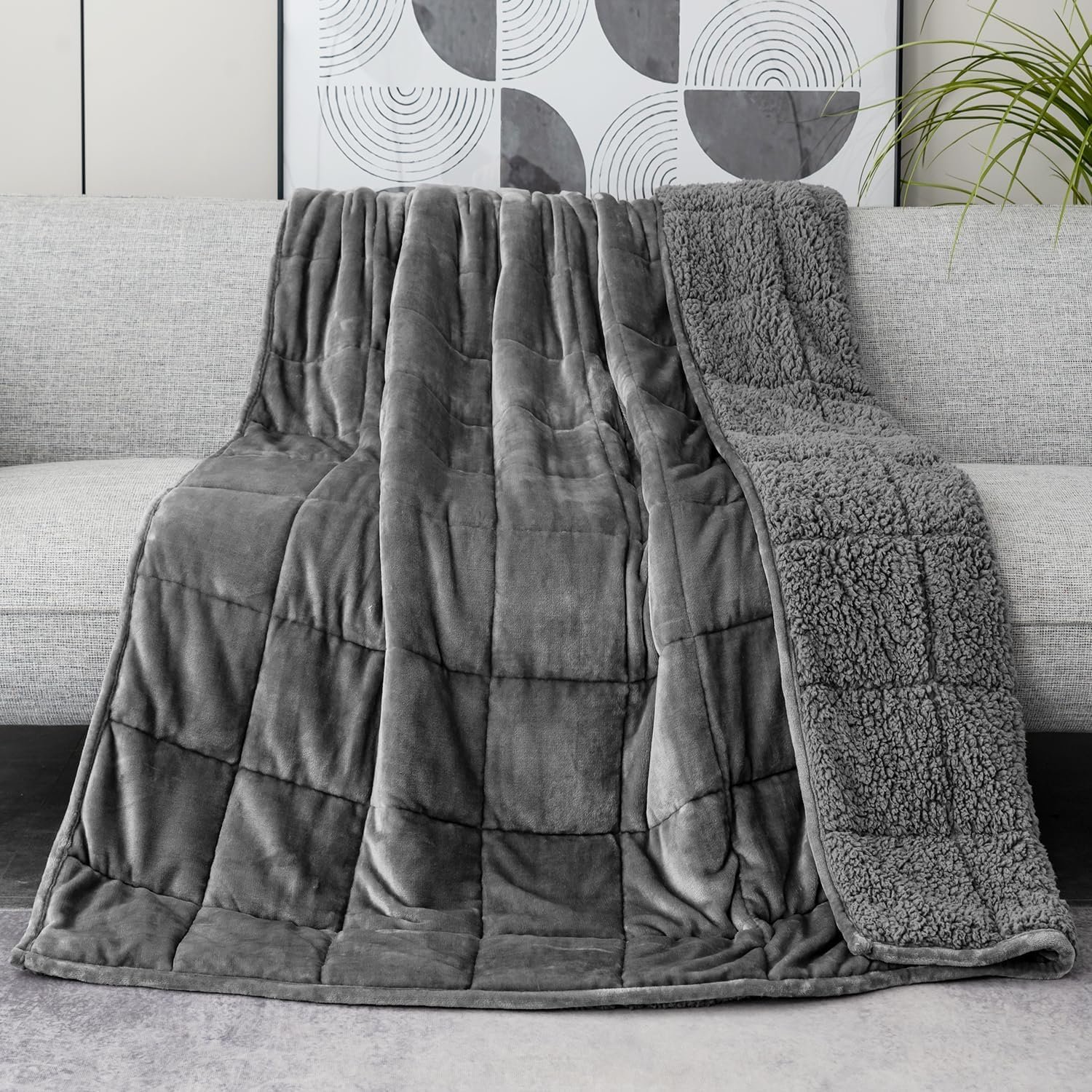 Lofus Weighted Blanket for Adults(15 lbs, 48″ x 72″), Throw Heavy Blanket Machine Washable, Soft Weighted Blankets for Stress Relief and Sleep Promotion-Grey