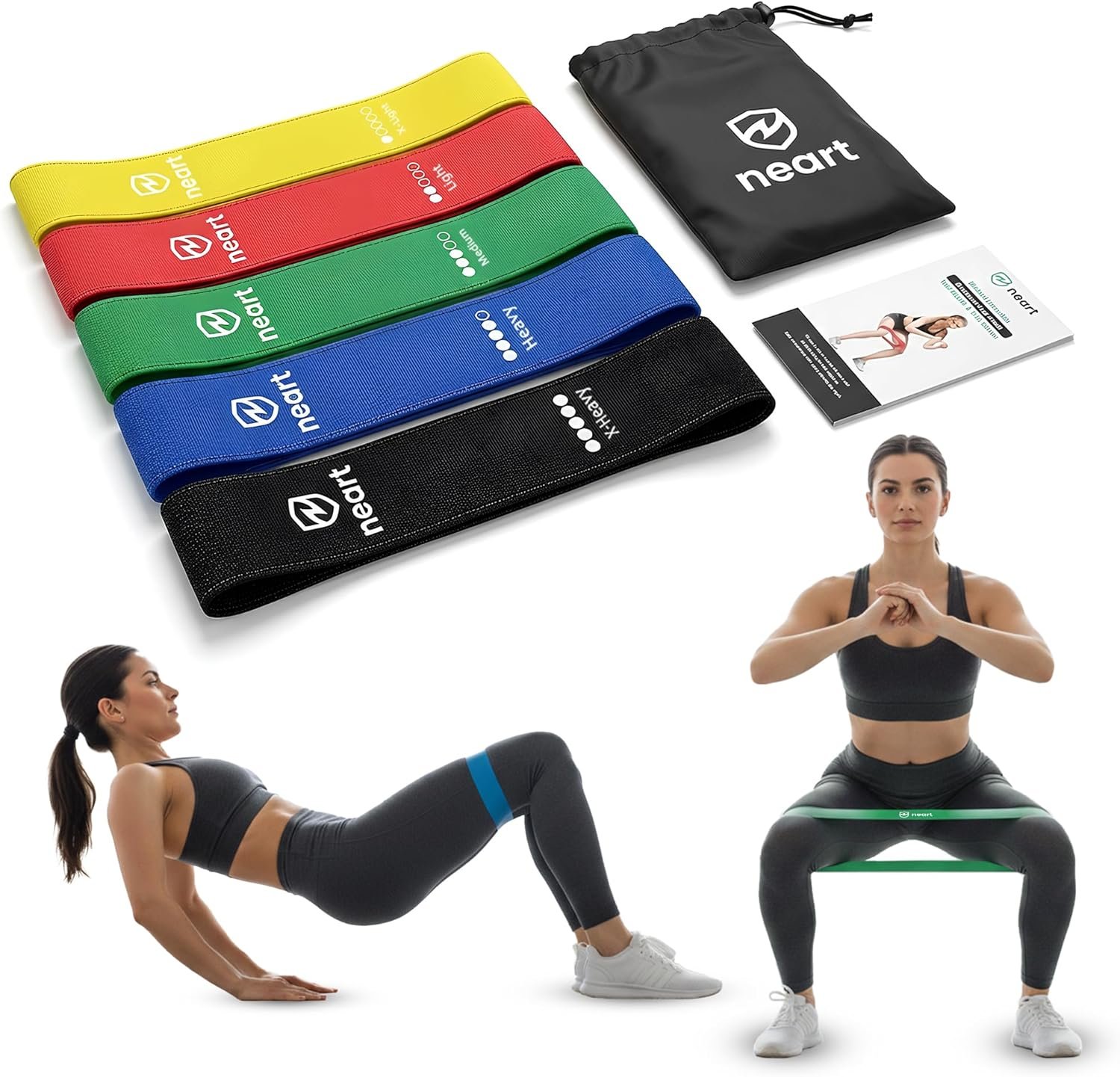 Neart Fabric Resistance Bands Set of 5 Premium Exercise Bands for Legs & Glutes, Non-Slip Workout Bands for Home, Fitness Equipment, Physical Therapy Bands