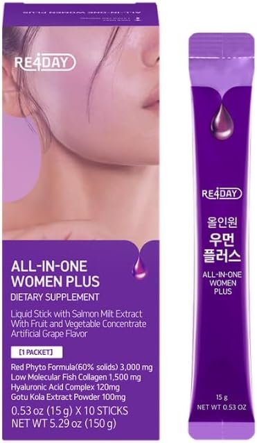 All-in-One Women Plus, Liquid PDRN, Fish Collagen, Elastine for Glass Skin, 10 Sachets