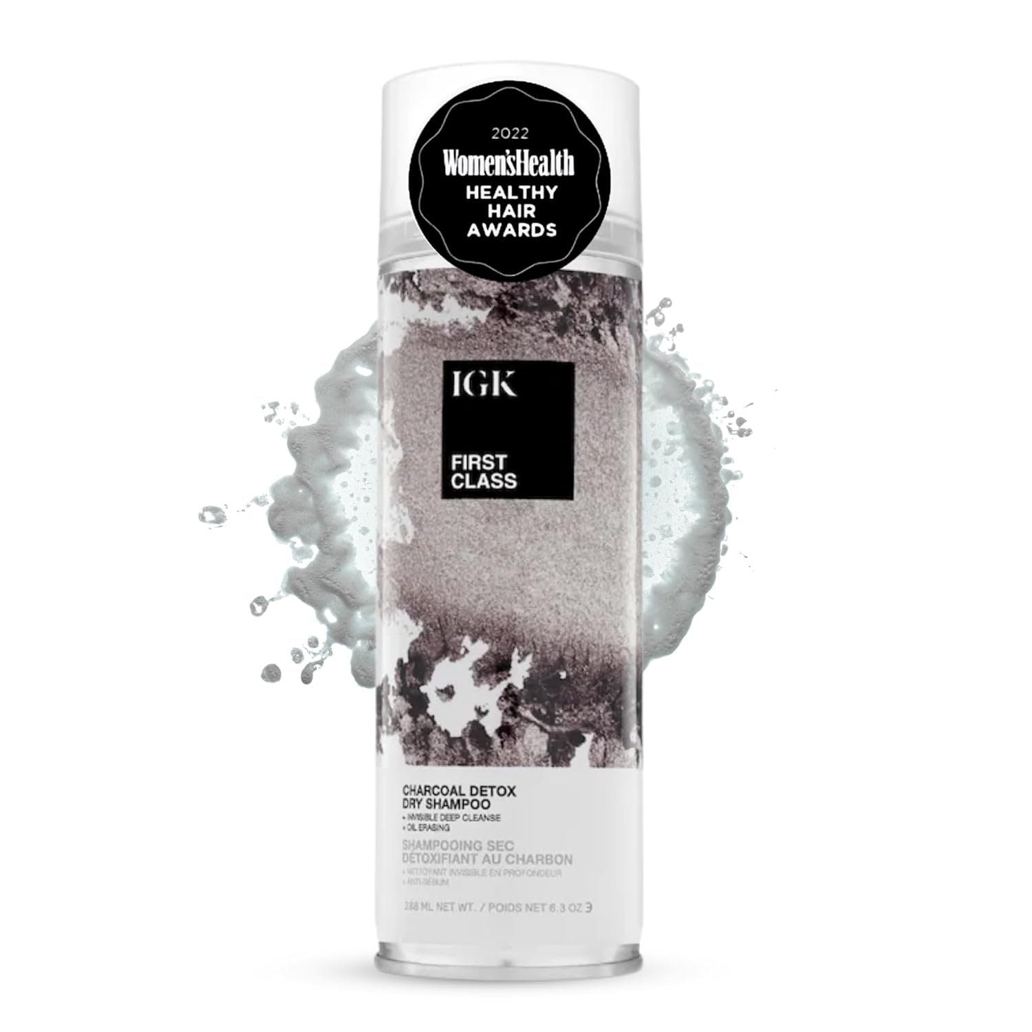 IGK First Class Charcoal Detox Dry Shampoo, Volumizing Spray for Oily Hair, Absorbs Oil + Odor, Invisible Finish with No White Residue on All Hair Colors, Talc-Free + Vegan, 6.3 Fl Oz