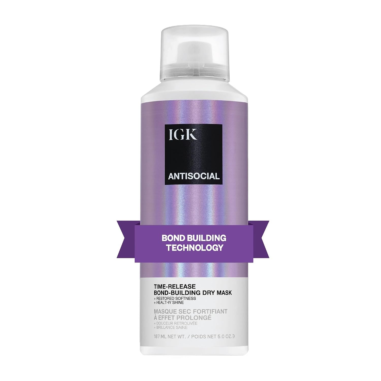IGK Antisocial Leave-In Repair Dry Hair Mask, Overnight Bond-Building Treatment for Damaged Hair, No-Rinse Spray Smooths Frizz + Adds Shine, Vegan + Color-Safe, 5 fl oz