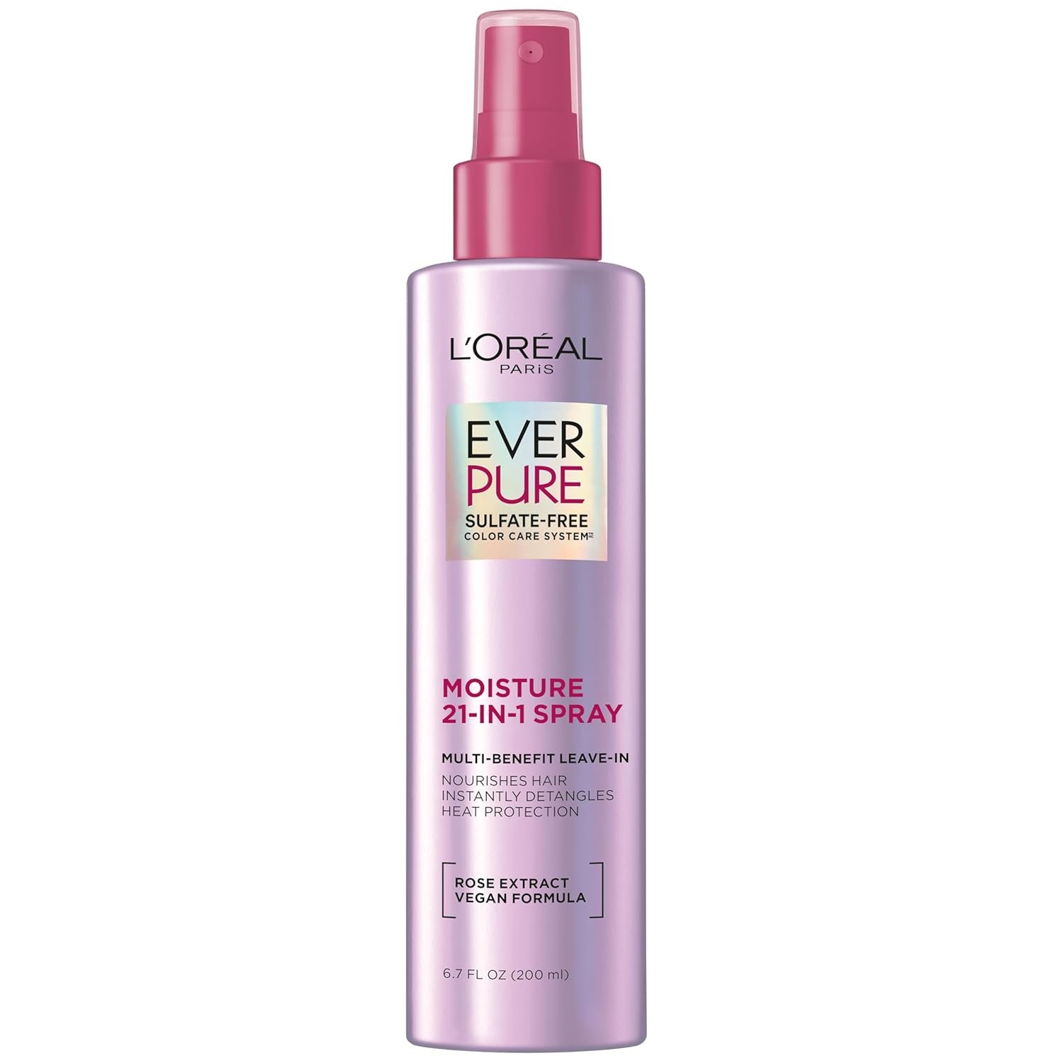 L’Oreal Paris EverPure Moisture 21-in-1 Leave In Conditioner, Multi-Benefit Heat Protectant Spray for Hair Up to 450°F, Detangling Frizz Control for Color Treated, Dry, or Damaged Hair, 6.7 Fl Oz