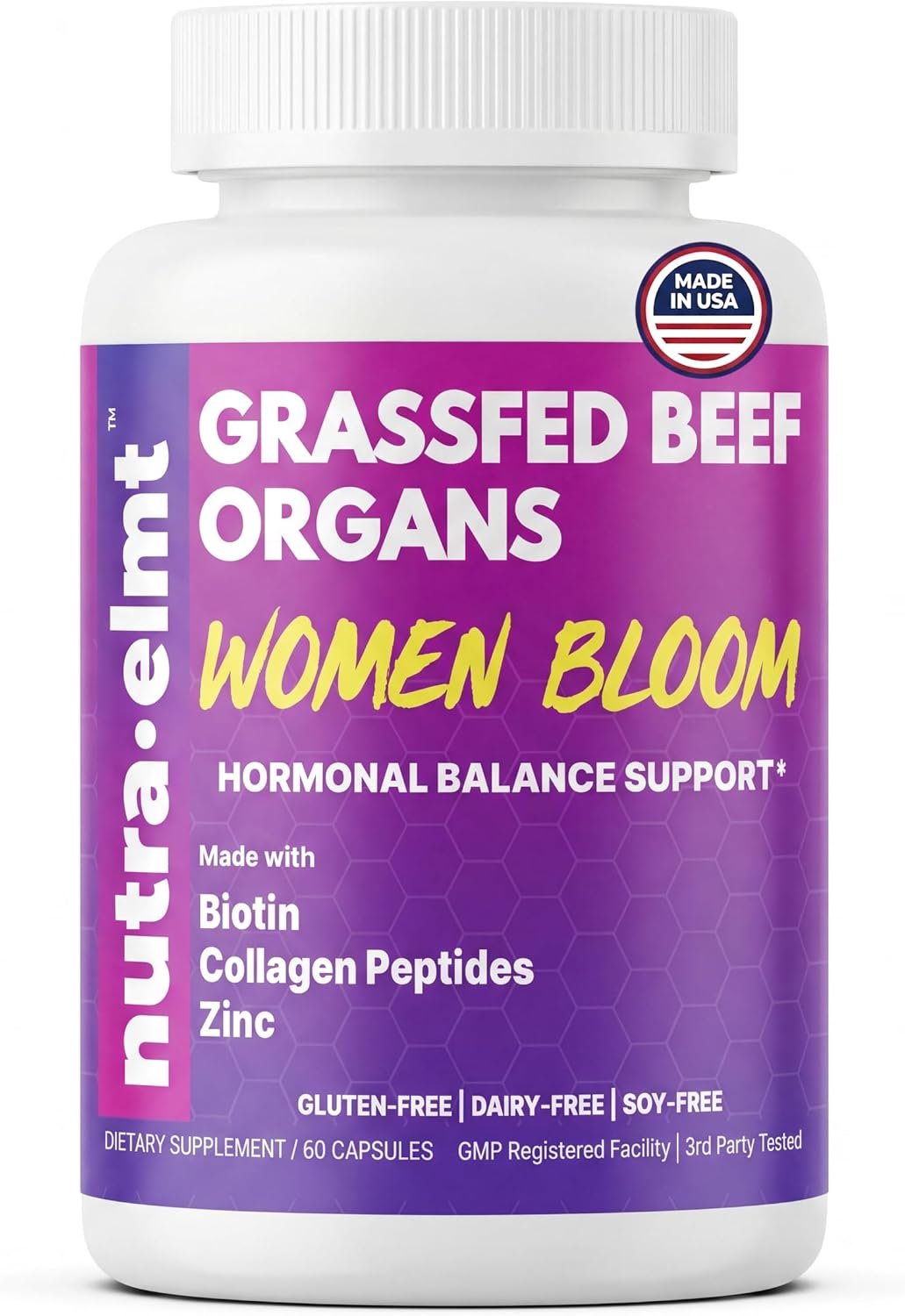 Beef Organ Supplement for Women – NZ Grass Fed | Biotin Collagen Zinc | Women’s 5-organ blend with Uterus & Ovary + Beauty Trio: Biotin, Collagen & Zinc. NZ Grass-Fed. Made in USA. 2 caps daily.