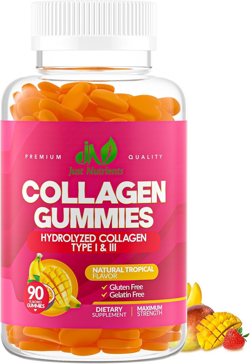 Collagen Gummies for Women & Men (90 Count) – Premium Hydrolyzed Collagen Type I & III for Hair, Skin & Nails Support – Great Tasting Tropical Flavor, Gluten-Free, Non-GMO – 90 Gummies (45 Servings)
