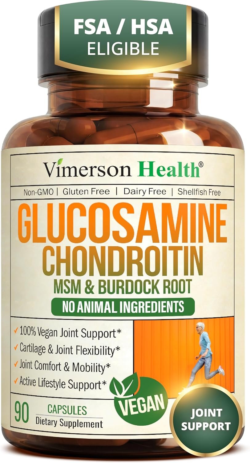Vegan Glucosamine Chondroitin MSM – Joint Supplements for Men and Women with Glucosamine Sulfate 1500 mg – Joint Health Supplement for Cartilage, Mobility & Joint Support – 60 Capsules