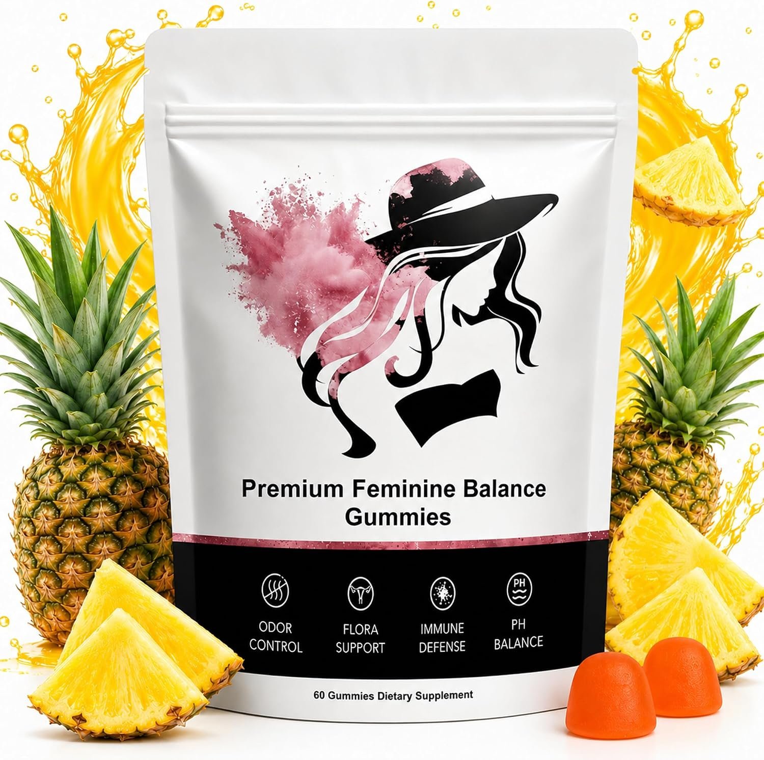 Feminine Balance Gummies for Women’s | Premium pH Balance Gummies | Hawaiian Pineapple – Gluten-Free – Low Sugar- 60 Vegan
